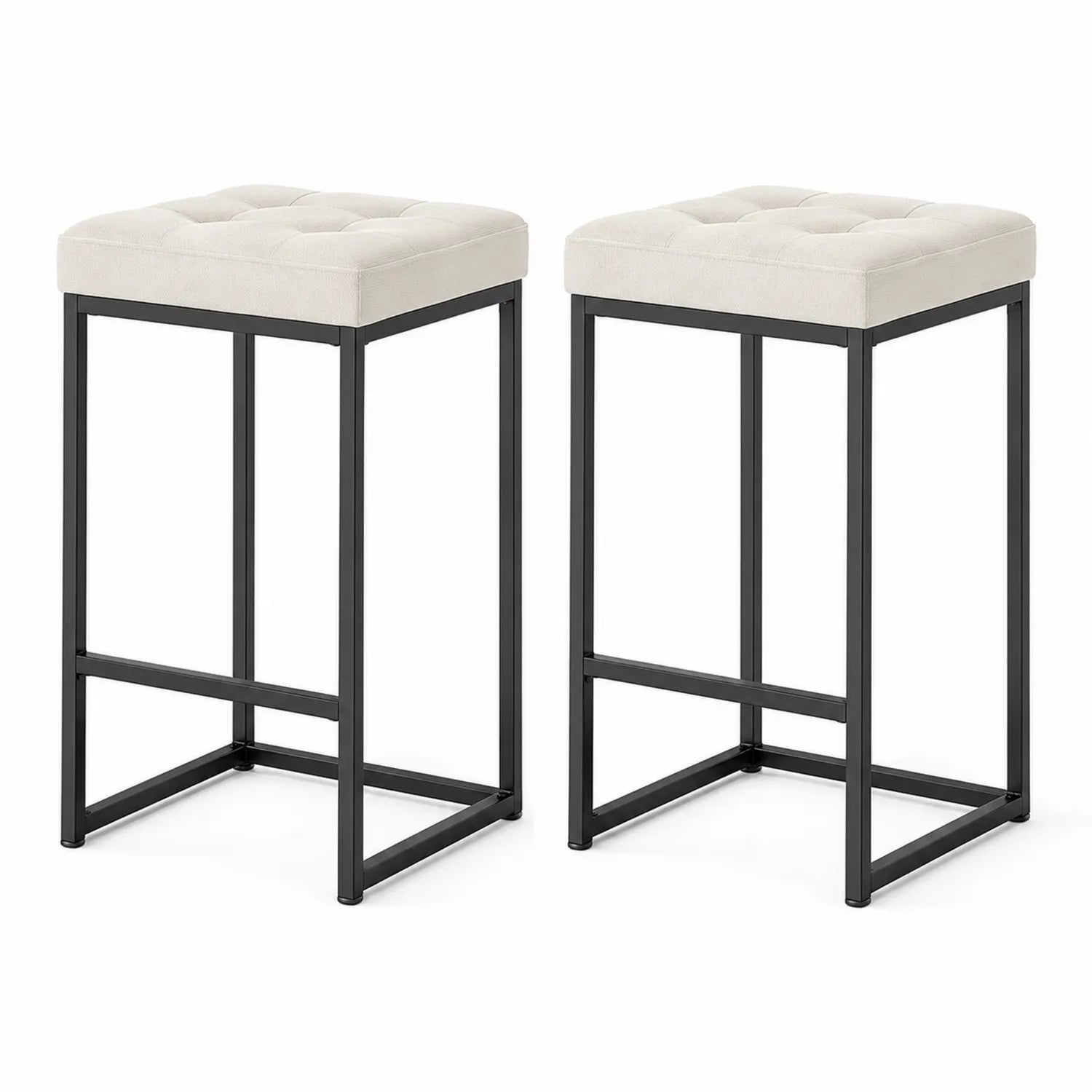 Lot de 2 tabourets de bar carrés en tissu Beige cadre en acier 75 cm