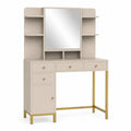 Coiffeuse en bois MDF beige avec miroir et étagères