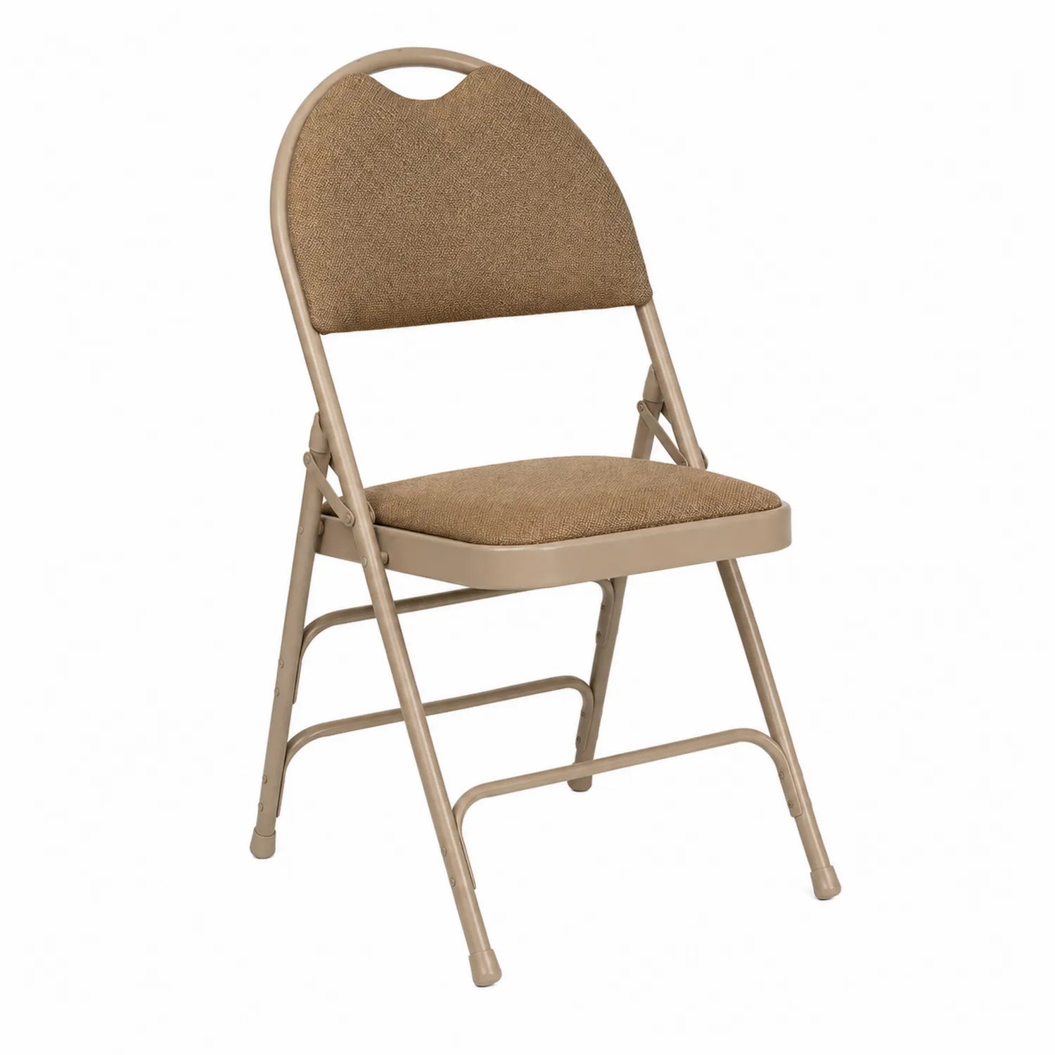 Chaise pliante en acier avec assise en tissu marron