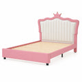 Lit enfant en bois avec tête de lit en simili cuir rose et blanc 200cm x 90cm