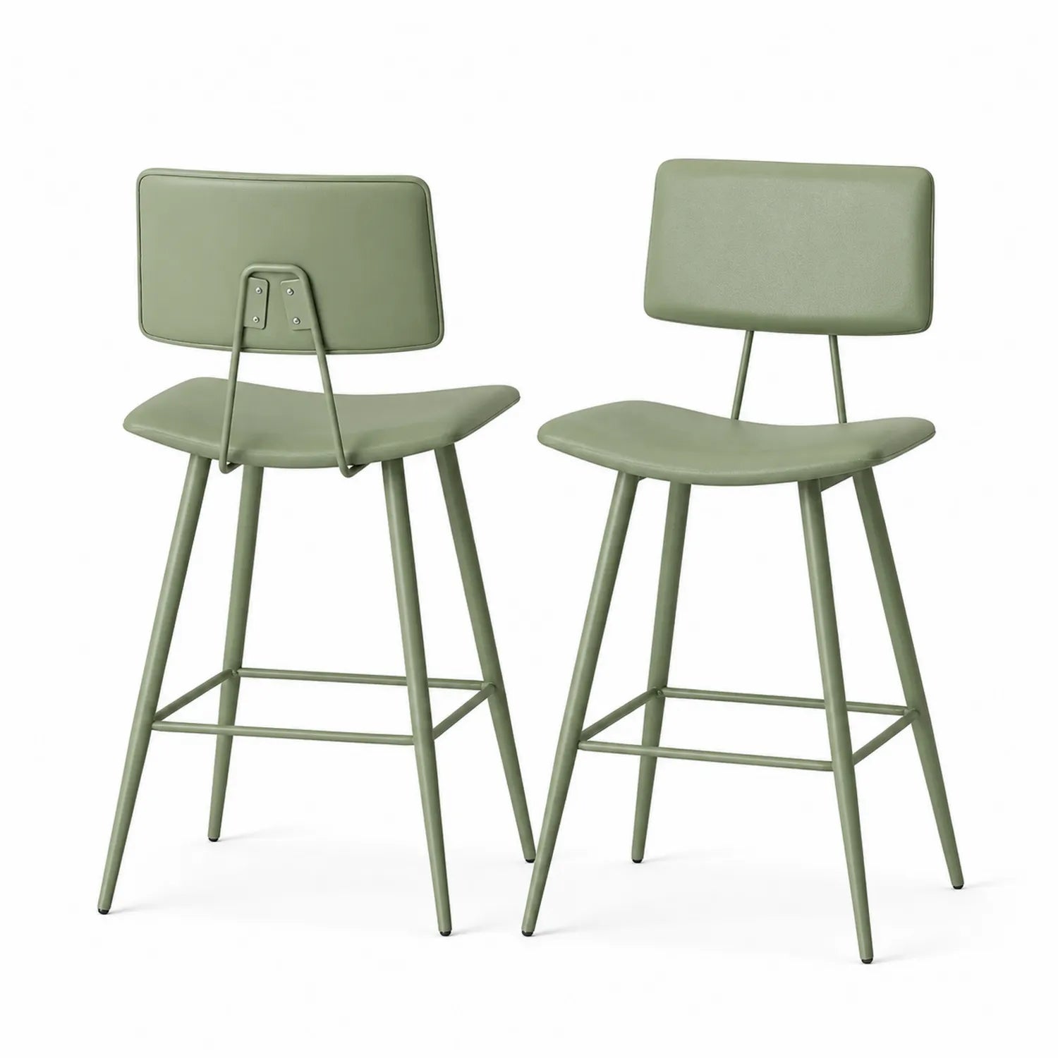 Lot de 2 tabourets de bar en métal et cuir synthétique Vert