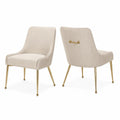 Chaise de salle à manger en velours beige avec pieds dorés en métal
