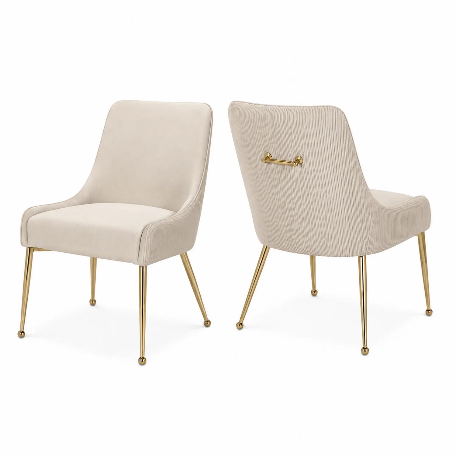 Chaise de salle à manger en velours beige avec pieds dorés en métal