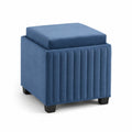 Tabouret en velours bleu avec rangement 38x38x42 cm