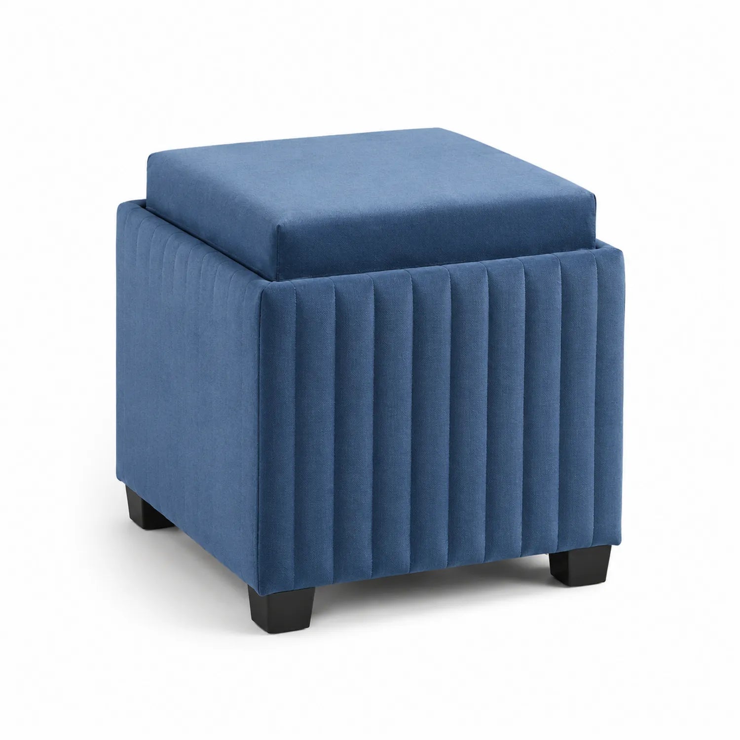 Tabouret en velours bleu avec rangement 38x38x42 cm