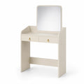 Coiffeuse en bois beige avec miroir et deux tiroirs