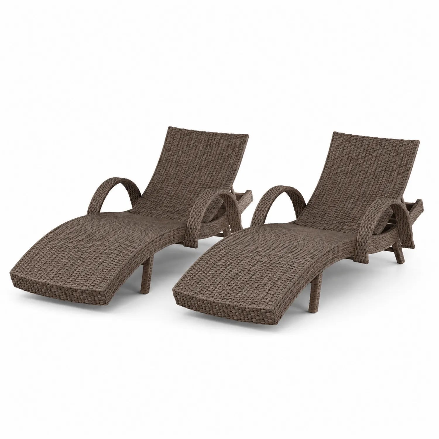 Set de 2 chaises longues en résine tressée marron