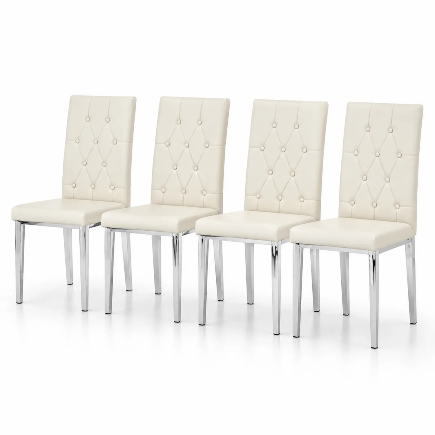 Lot de 4 chaises de salle à manger en cuir synthétique blanc avec pieds en métal chromé