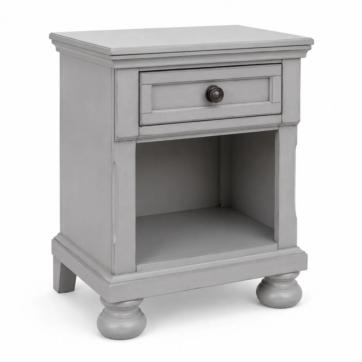 Table de chevet en bois massif gris avec tiroir