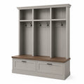 Meuble d'entrée en bois avec tiroirs et patères, 3 compartiments, Gris clair/Bois naturel