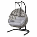 Chaise suspendue osier gris coussins polyester cadre acier 120x110x200 cm
