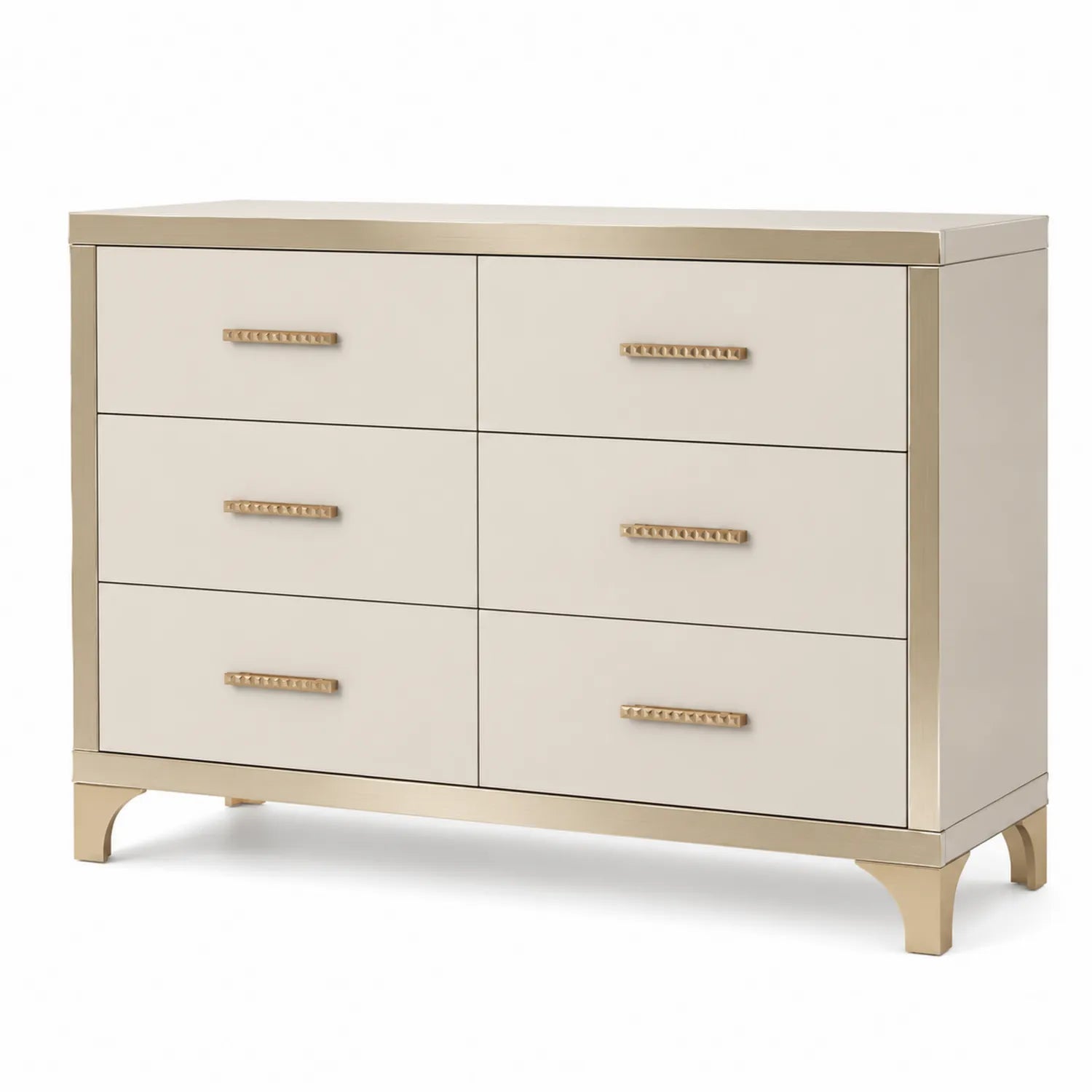 Commode à 6 tiroirs en bois et métal doré Beige