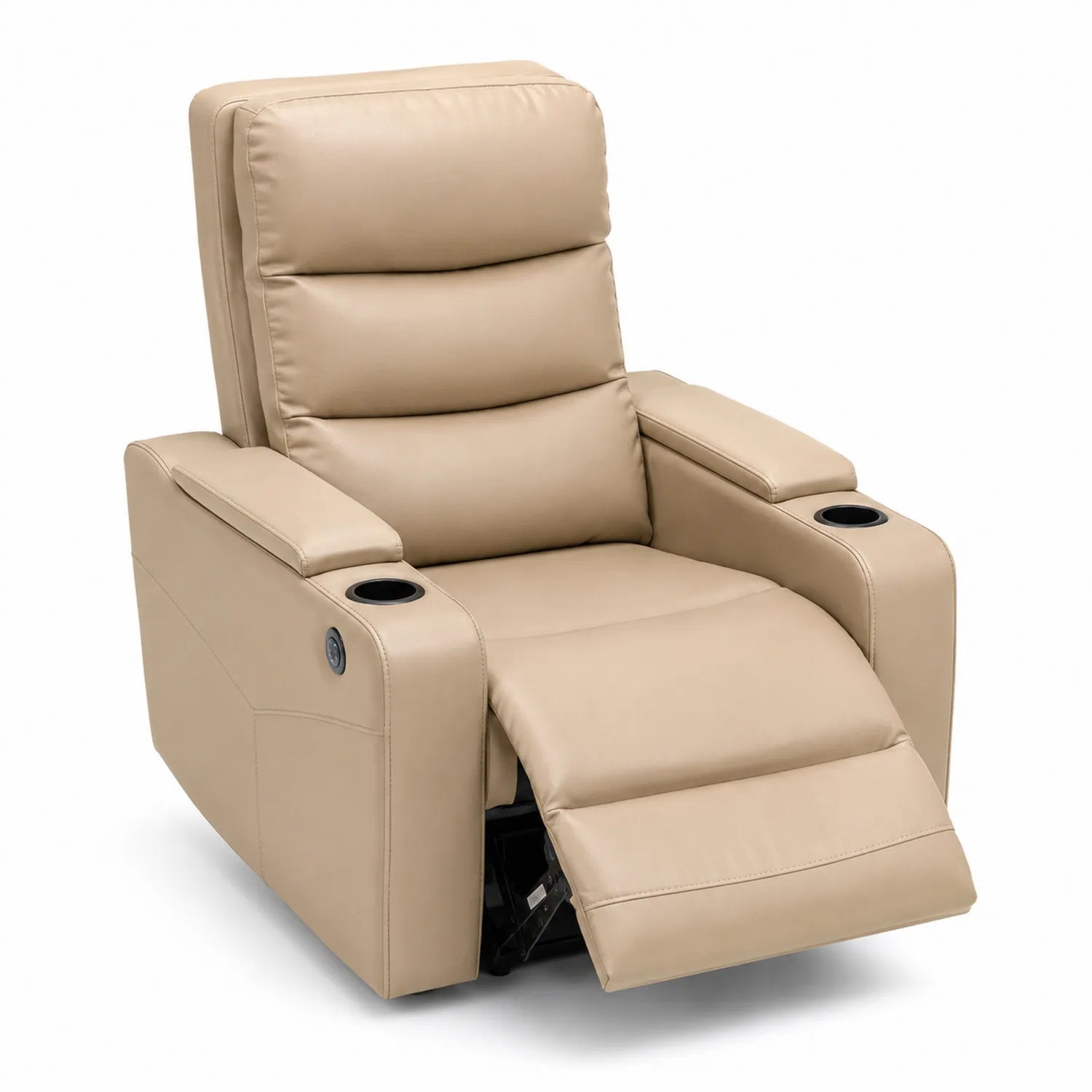 Fauteuil inclinable en cuir synthétique beige avec porte-gobelets
