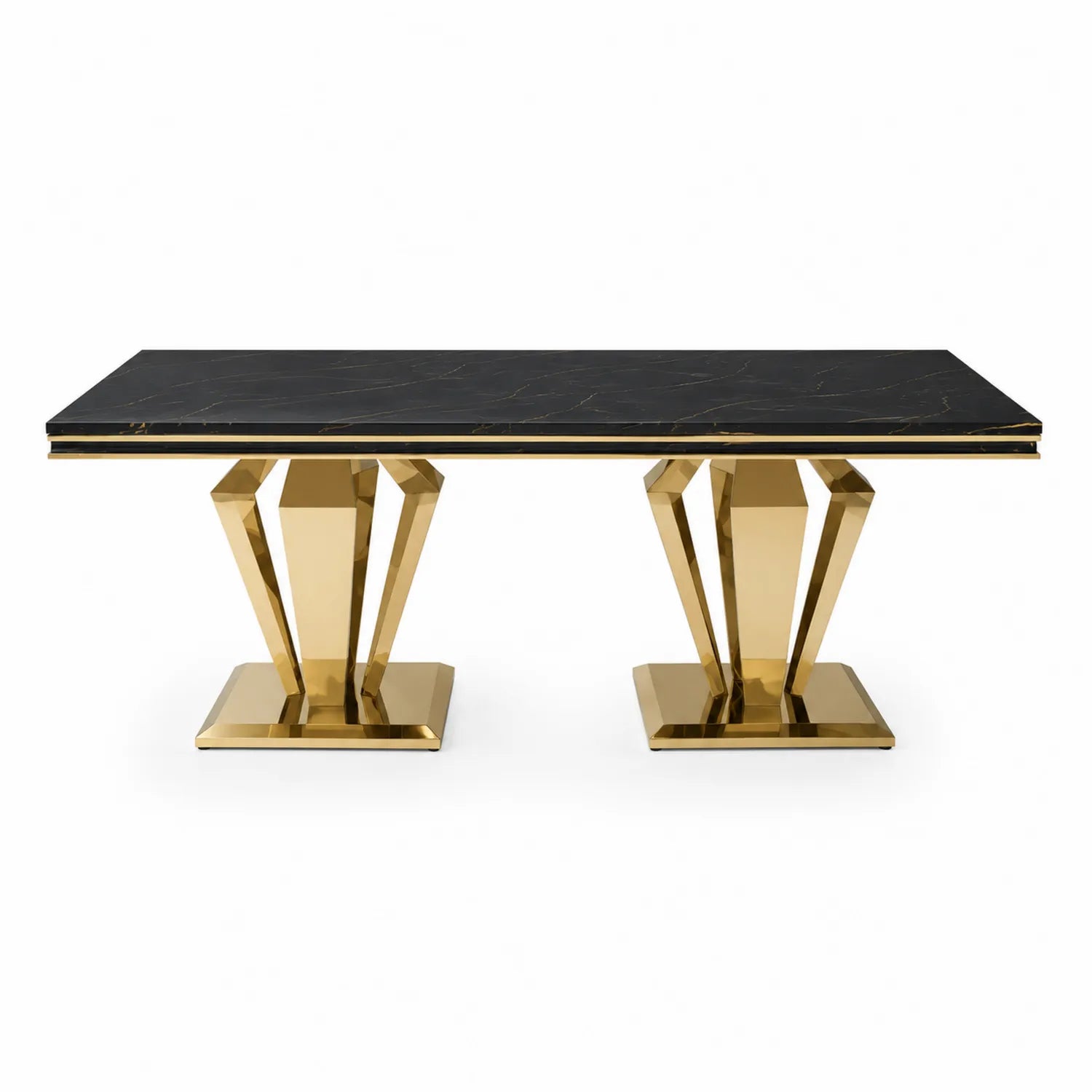 Table en marbre noir et métal doré 200x100x75 cm