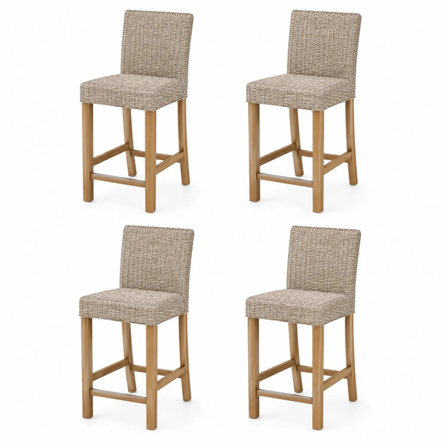 Lot de 4 Tabourets de Bar en Rotin et Bois 45cm x 100cm