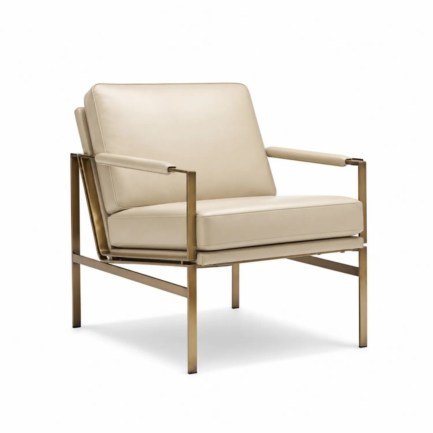 Fauteuil en cuir synthétique beige avec structure en métal