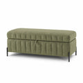 Banc de rangement en velours vert avec pieds en métal
