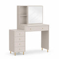 Coiffeuse en Bois avec Miroir et Tiroirs Beige
