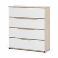 Commode 4 tiroirs en MDF Blanc et Chêne clair 80x40x100 cm