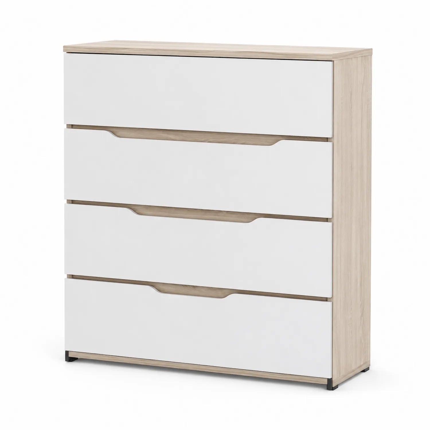 Commode 4 tiroirs en MDF Blanc et Chêne clair 80x40x100 cm