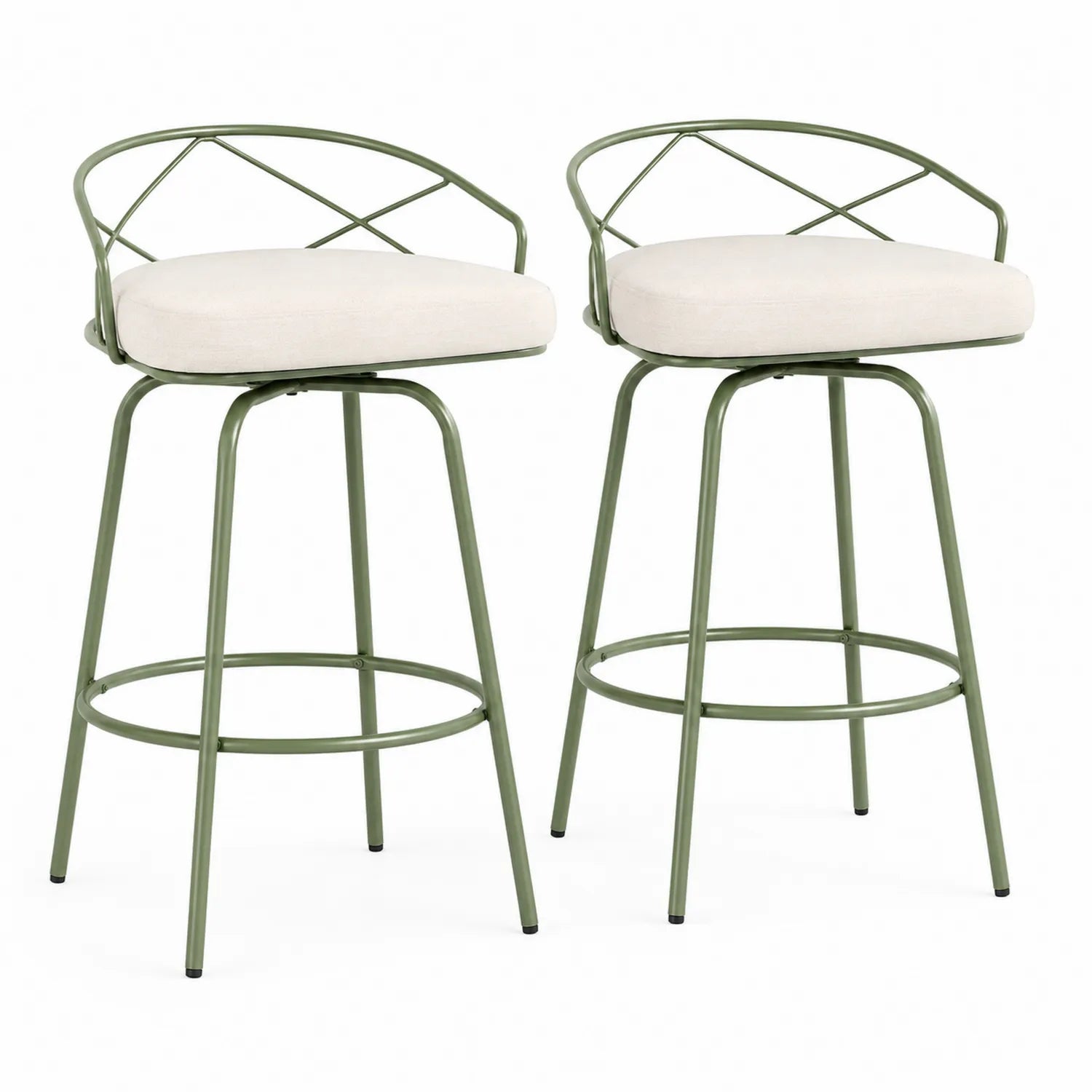 Ensemble de 2 tabourets de bar en métal vert avec assise beige